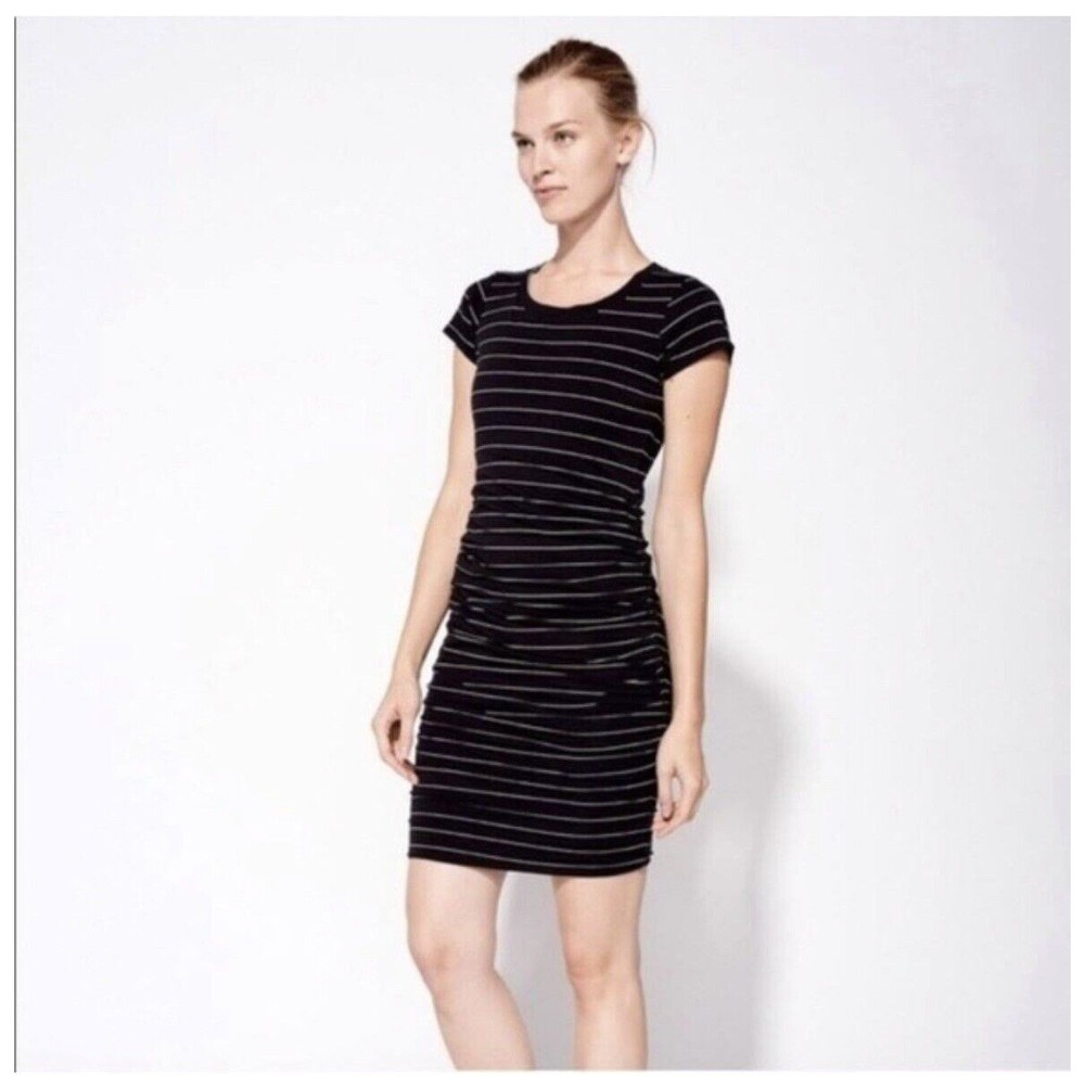 Sundry Black sheath Striped Rouched Dress size medium